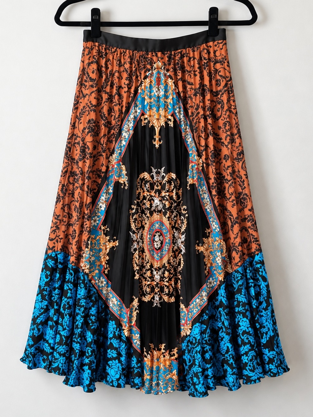 Sandro Ivona Mixed Scarf Print Pleated Midi Skirt Size 0 XS - Picture 3 of 4